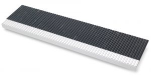 Step-covering in black, ribbed with white nosing